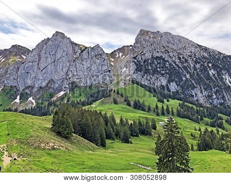 Bockmattlistock And Schiberg Mountains Above The Valley Wagital Or Waegital And Alpine Lake Wagitale