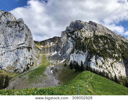 Bockmattlistock And Schiberg Mountains Above The Valley Wagital Or Waegital And Alpine Lake Wagitale