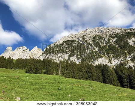 Bockmattlistock And Schiberg Mountains Above The Valley Wagital Or Waegital And Alpine Lake Wagitale