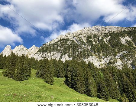 Bockmattlistock And Schiberg Mountains Above The Valley Wagital Or Waegital And Alpine Lake Wagitale
