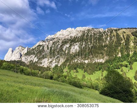 Bockmattlistock And Schiberg Mountains Above The Valley Wagital Or Waegital And Alpine Lake Wagitale