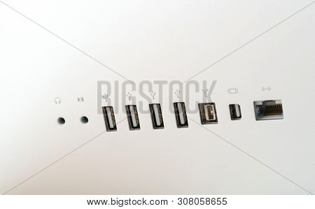 London, United Kingdom - Mar 31, 2014: Rear View Of Ports Connections Available In New Imac 21, 5 Pe