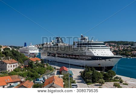 Dubrovnik, Croatia - 22 May 2019: Celebrity Constellation Cruise Ship Docked In The Dubrovnik Cruise