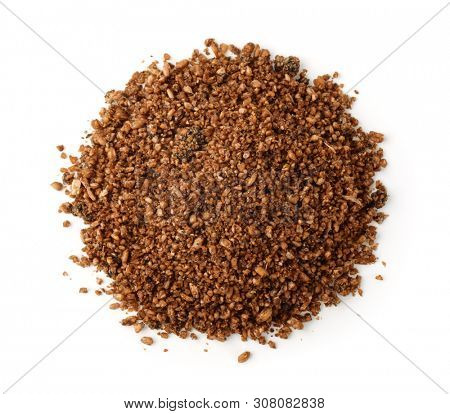 Top view of fish feeding mix isolated on white