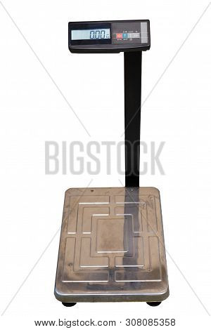 Large Floor Electronic Scale On White Background. Industrial Scales For Weighing Large Loads With El
