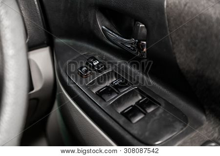 Novosibirsk, Russia - June 18, 2019:  Toyota Opa,close-up Of The Side Door Buttons: Window Adjustmen
