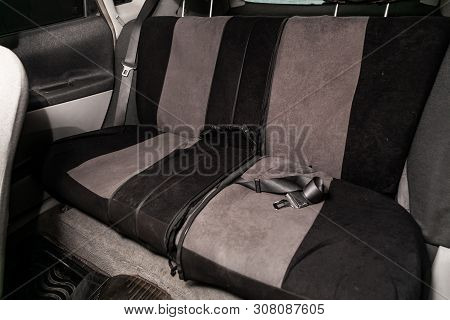 Novosibirsk, Russia - June 18, 2019:  Toyota Opa,close-up Of The Black And Gray Rear Seats With Seat