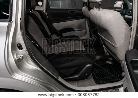 Novosibirsk, Russia - June 18, 2019:  Toyota Opa,close-up Of The Black And Gray Rear Seats With Seat