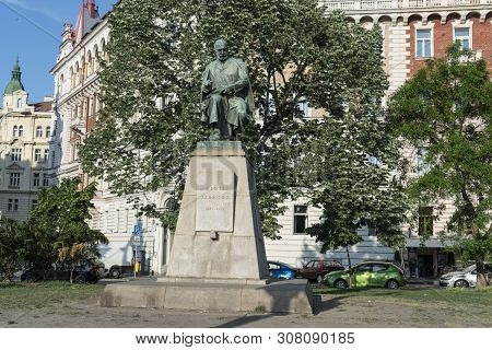 Prague, Czech Republic. May 2018. The Statue Of Jirasek Alois In A Square In