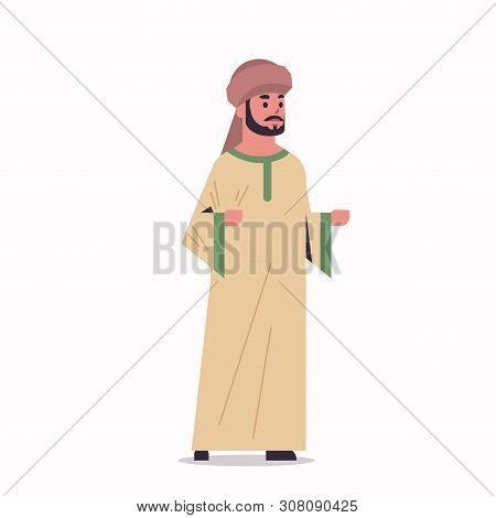 Arabic Businessman In Hijab Arab Man Wearing Traditional Clothes Standing Pose Arabian Male Cartoon 