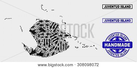 Vector Handmade Collage Of Juventud Island Map And Rubber Stamp Seals. Mosaic Juventud Island Map Is