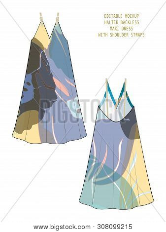 Editable Vector Dress Mockup. Template For Showcasing Fabric Pattern Design. Technical Illustration 