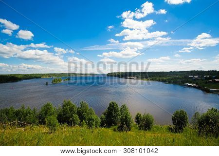 landscape with the image of the river Sheksna, Russia