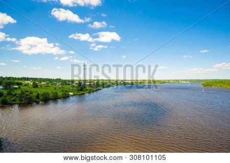 landscape with the image of the river Sheksna, Russia