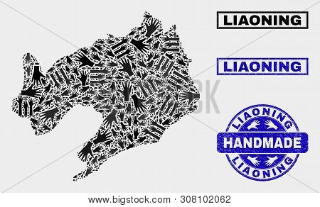 Vector Handmade Combination Of Liaoning Province Map And Scratched Watermarks. Mosaic Liaoning Provi