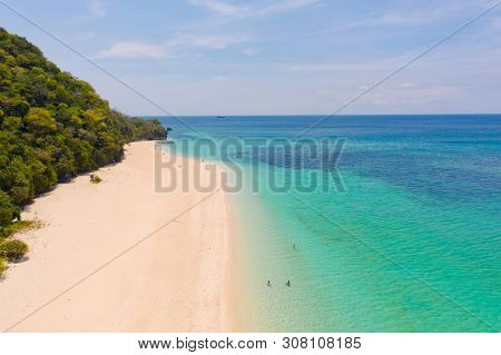 Puka Shell Beach. Wide Tropical Beach With White Sand. Beautiful White Beach And Azure Water On Bora