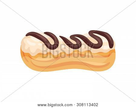 Cake Eclair With White Icing. Vector Illustration On White Background.