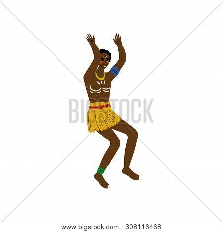 Dancing African Man, Male Aboriginal Dressed In Bright Traditional Ethnic Clothing Vector Illustrati