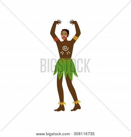 African Man, Male Aboriginal Dressed In Bright Traditional Ethnic Clothing And Painted Face Vector I