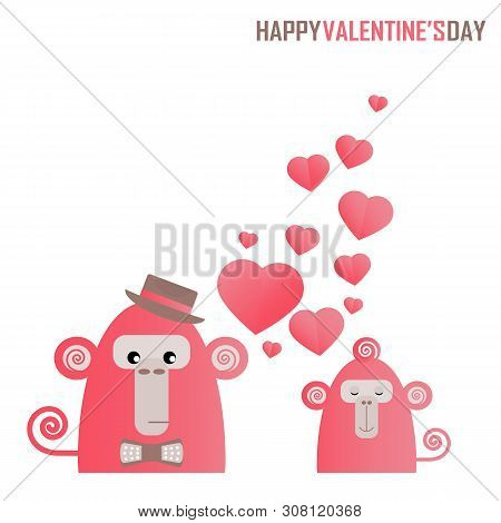 Postcard With A Valentine's Day Gift - Two Monkeys With Love And Heart
