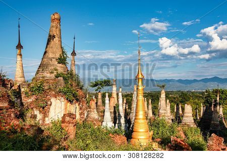 Shwe Indein Pagoda In The Village Of Indein, Near Ywama, Inle Lake, Myanmar Burma