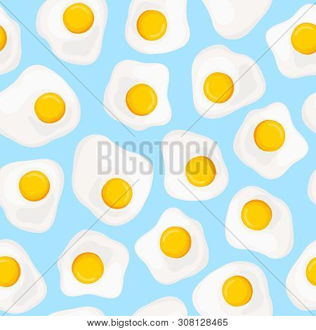 Cartoon Eggs Pattern On Bright Blue Background, Vector Illustration