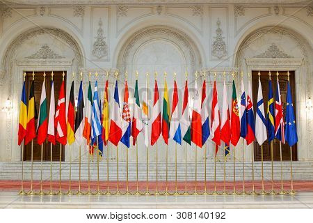 European Union Member States Flags One Next To Another