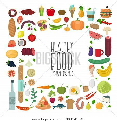 Healthy Food Concept, Flat Style. Vector Illustration.