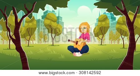 Recreation And Enjoying Music Hobby In Modern Metropolis Cartoon Vector Concept. Happy Smiling Young