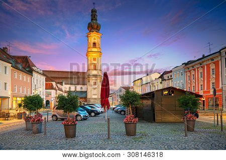Deggendorf, Germany. Cityscape Image Of Deggendorf, Germany During Sunset.
