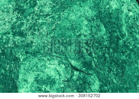 Vintage Green Background. Rough Painted Wall Of Emerald Color. Imperfect Plane Of Virid Colored. Une