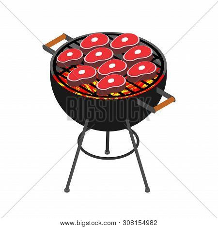 Grill And Steak. Iron Grille For Frying Meat