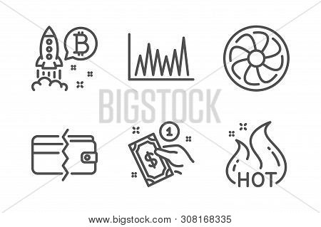 Line Graph, Payment Method And Bitcoin Project Icons Simple Set. Fan Engine, Payment Methods And Hot