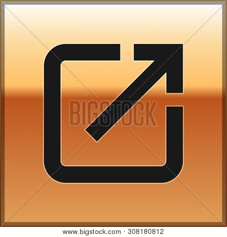 Black Open In New Window Icon Isolated On Gold Background. Open Another Tab Button Sign. Browser Fra