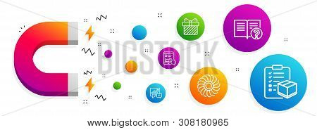 Magnet Attracting. Surprise, Fan Engine And Internet Report Icons Simple Set. Accounting, Help And P