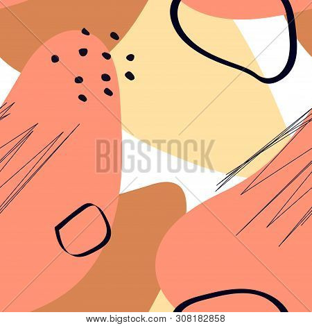 Abstract Seamless Pattern With Graphyc Elements, Modern Abstract Shapes.   Avant-garde Collage Style