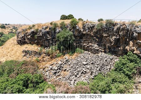 Volcanic Mountains Above The Ayit Waterfall On The Golan Heights In Israel