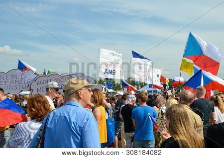 Prague, Czech Republic - June 23 2019: Crowd Of People Protests Against Prime Minister Babis And Min