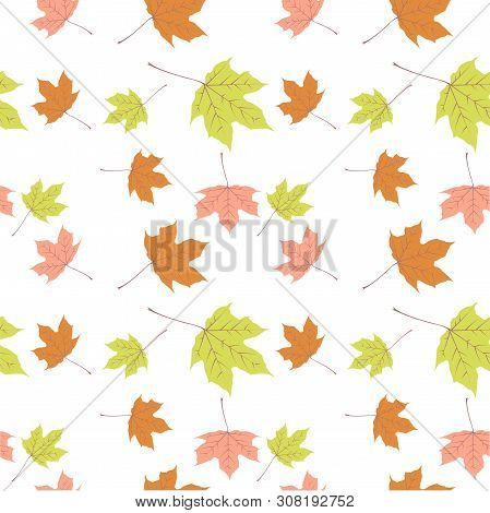 Seamless Pattern With Autumn Leaves On A White Background