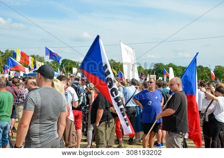 Prague, Czech Republic - June 23 2019: Crowd Of People Protests Against Prime Minister Babis And Min