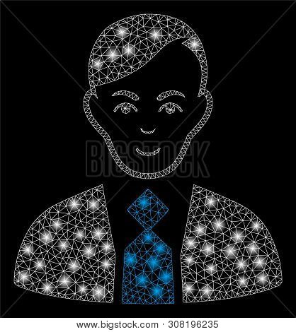 Glossy Mesh Fuhrer With Lightspot Effect. Abstract Illuminated Model Of Fuhrer Icon. Shiny Wire Fram