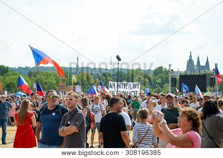 Prague, Czech Republic - June 23 2019: Crowd Of People Protests Against Prime Minister Babis And Min