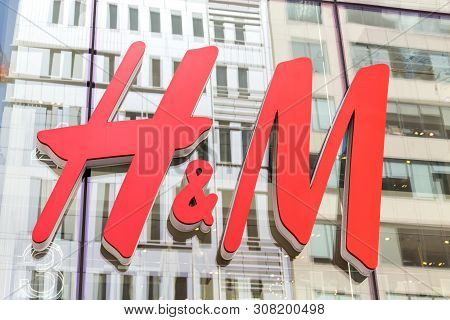 New York - Circa March 2016: Close Up Shot Of H And M Logo. H And M Hennes And Mauritz Ab Is A Swedi