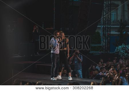 Lviv, Ukraine - June 18, 2019: Vakarchuk At Stage Talking In Microphone. Political