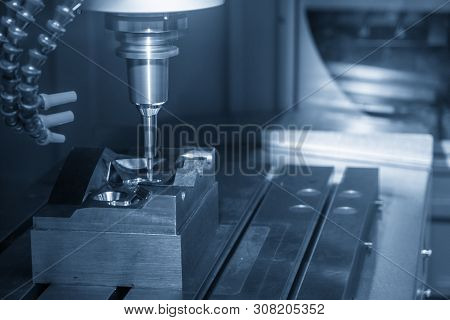 The Cnc Milling Machine Cutting The Injection Mould Parts With The Solid Ball Endmill Tool. The Mode