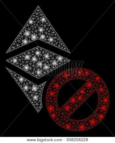 Glossy Mesh Forbidden Ethereum Classic With Glitter Effect. Abstract Illuminated Model Of Forbidden 