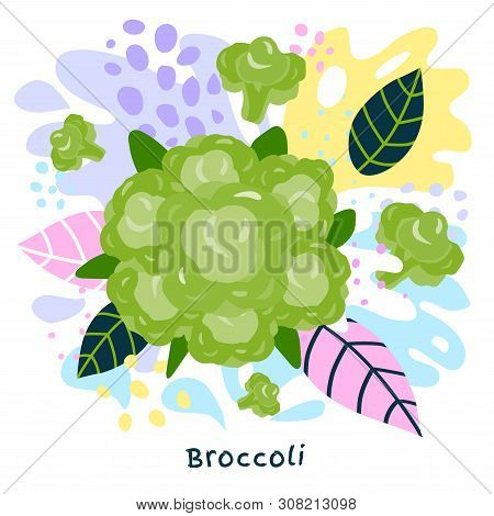Fresh Green Broccoli Vegetable Juice Splash Organic Food Juicy Vegetables Splatter On Abstract Colof