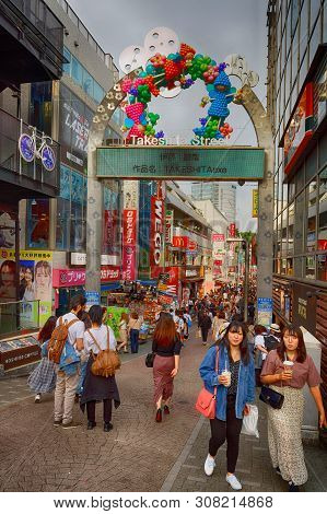 Tokyo, Japan, May 10, 2019 : Takeshita Street (takeshita-dori) Is A Pedestrian Shopping Street Lined