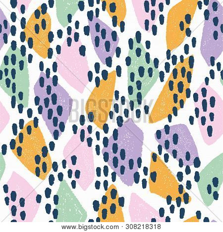 Hand Drawn Abstract Pattern In Trendy Colours.  Simple Textured Shapes Are Perfect Design For Fashio