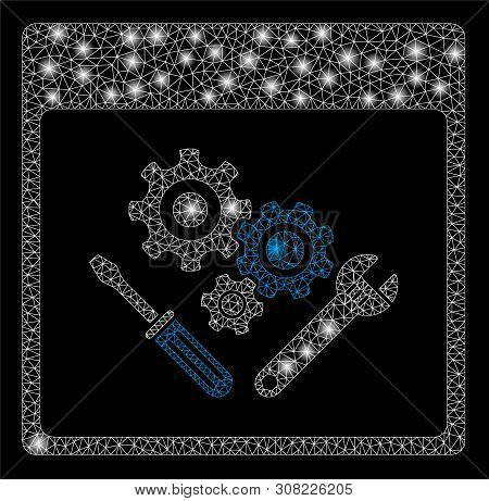 Glowing Mesh Gear Tools Calendar Page With Sparkle Effect. Abstract Illuminated Model Of Gear Tools 